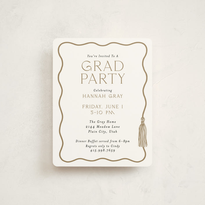 "Tassel Scallop" - Graduation Insert Cards in Snow by Susan Zinader - Front
