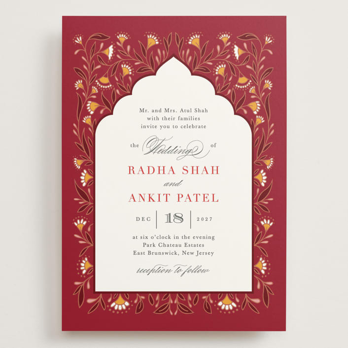 "Jaipur" - Wedding Invitations in Ruby by Mansi Verma - Front