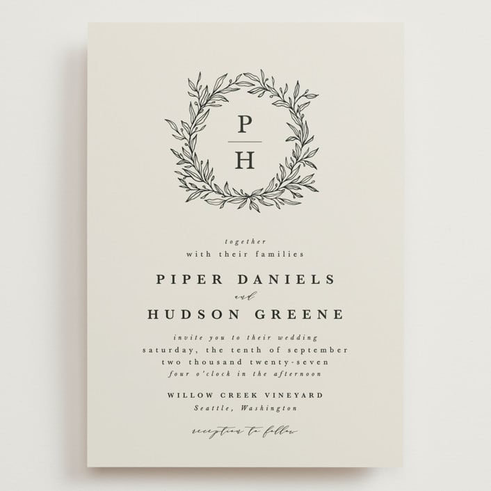 "leafy wreath" - Wedding Invitations in Cotton by Kate Ahn - Front