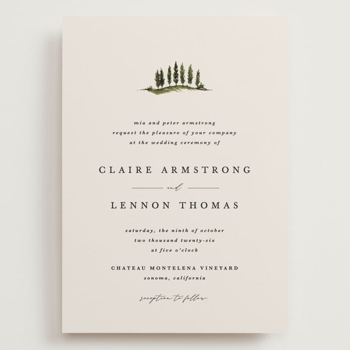 "Tuscan Hill" - Wedding Invitations in Creme by Kate Ahn - Front