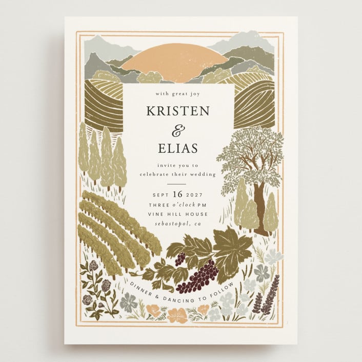 "Valley of the Moon" - Wedding Invitations in Sage by Shiny Penny Studio - Front