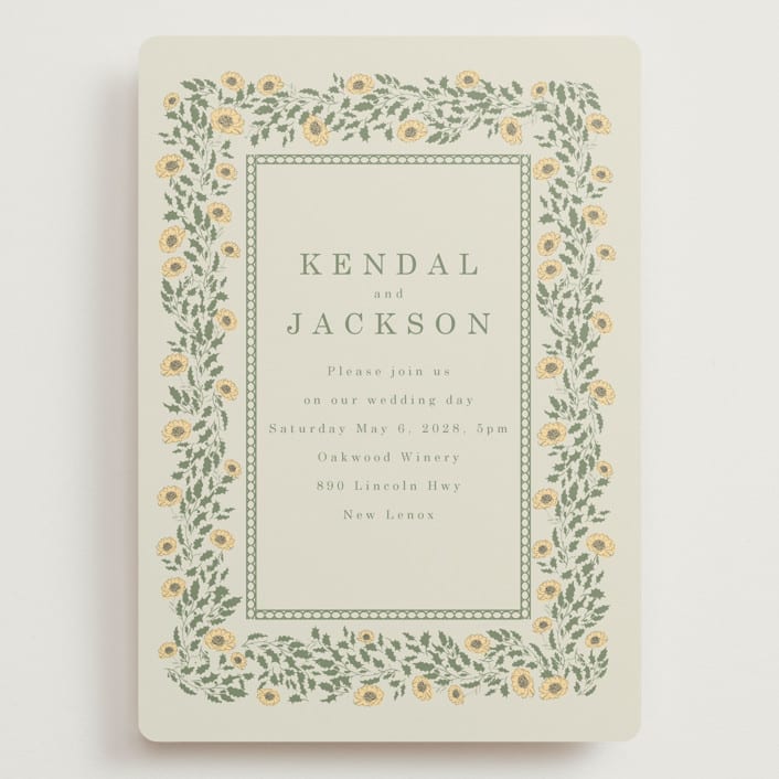 "Framed Floral" - Wedding Invitations in Mustard by Baumbirdy - Front