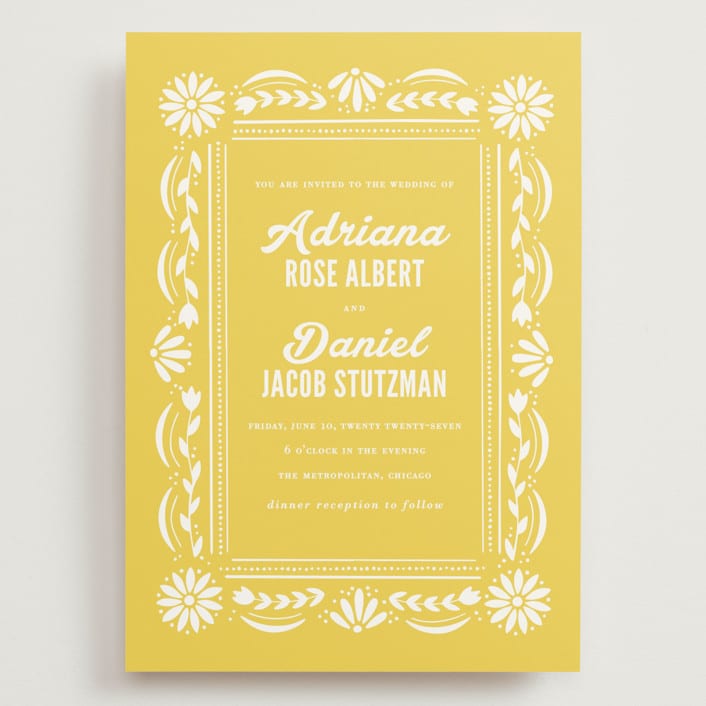 "Pretty Picado" - Wedding Invitations in Sunshine by Jessie Steury - Front