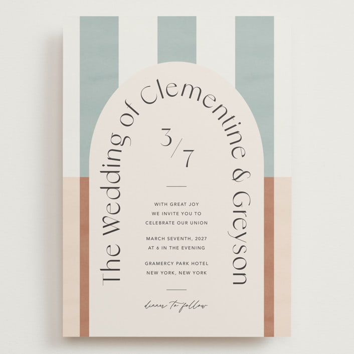 "Trois" - Wedding Invitations in Almond by Blustery August - Front