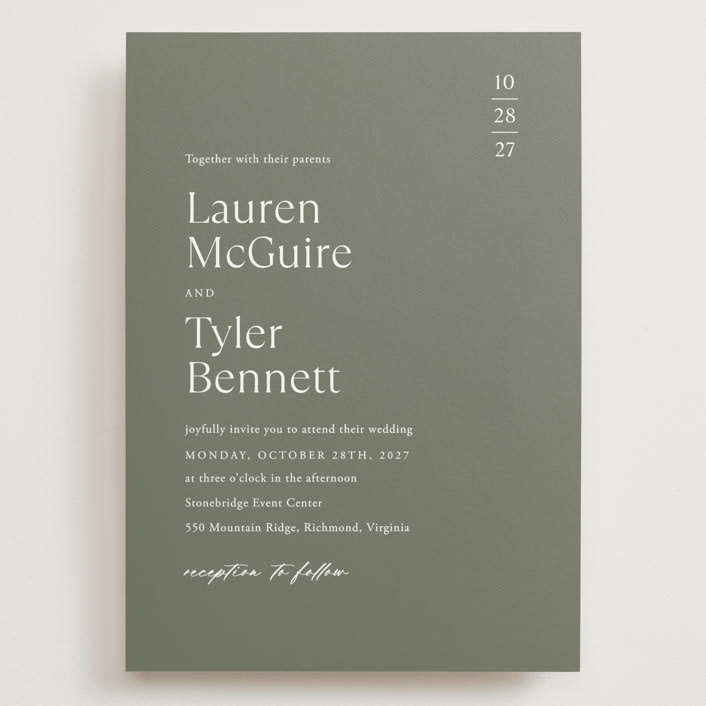 "Modern Bookmark" - Wedding Invitations in Cactus by Jill Means - Front