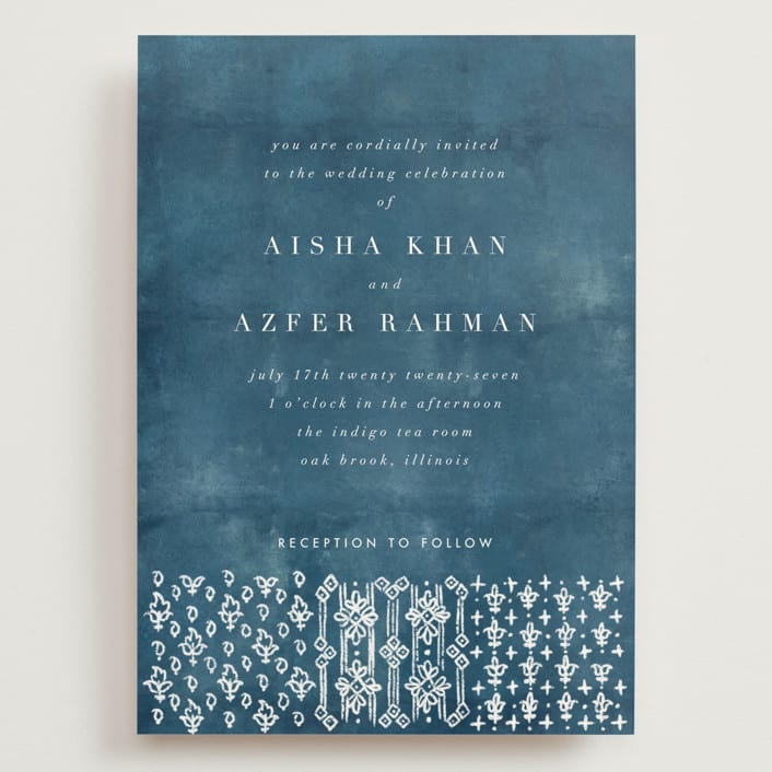 "Kantha Quilt" - Wedding Invitations in Indigo by Nazia Hyder - Front