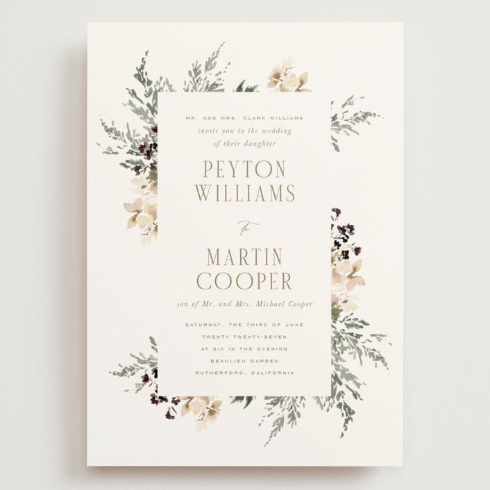 "Sprigs of Joy" - Wedding Invitations in Pearl by Leah Bisch - Front