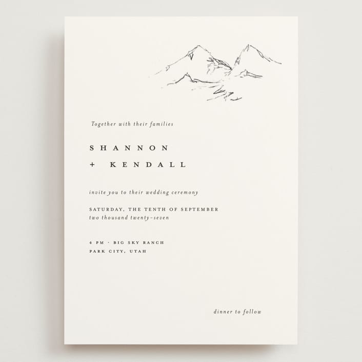 "Sketched Mountains" - Wedding Invitations in Snow by Mere Paper - Front
