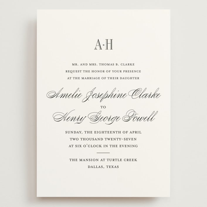 "Hepburn" - Wedding Invitations in Tuxedo by Megan Davis - Front