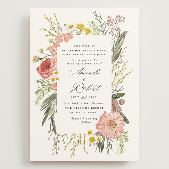 "Organic Florals" - Wedding Invitations in Blush by Susan Moyal - Front