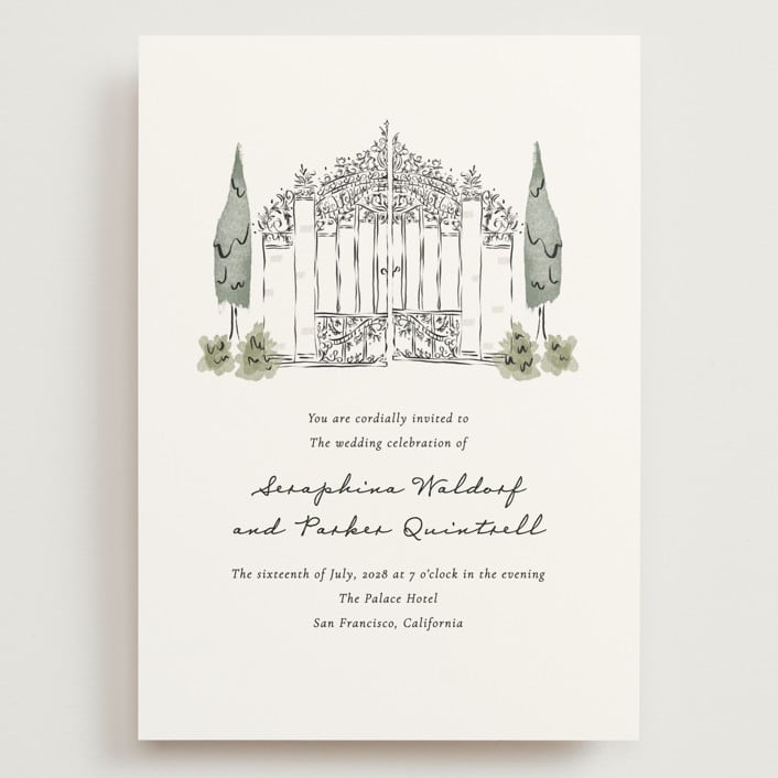 "Hand illustrated Garden Gate" - Wedding Invitations in Forest by Jackie Crawford - Front