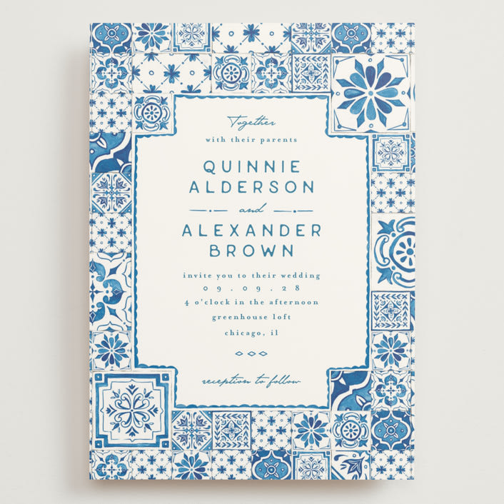 "watercolor tile" - Wedding Invitations in Navy by Anastasia Makarova - Front