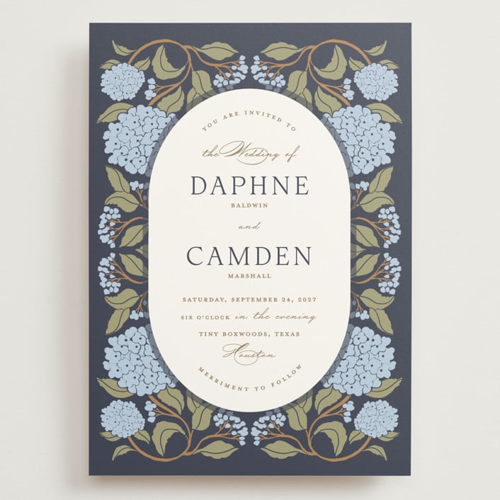 "Hydrangea Garden" - Wedding Invitations in Navy by Susan Zinader - Front