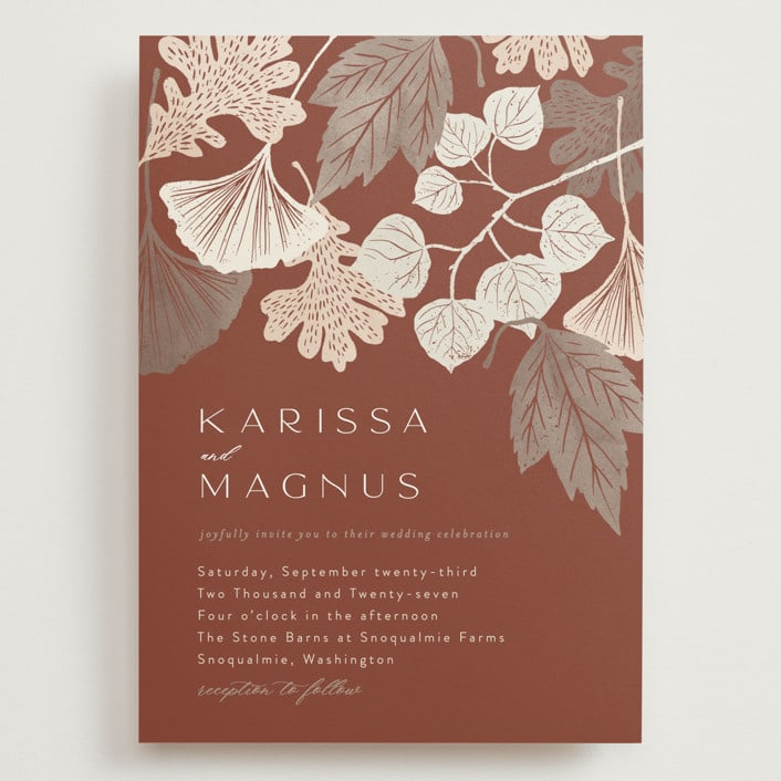 "Leaf Cascade" - Wedding Invitations in Latte by Alethea and Ruth - Front