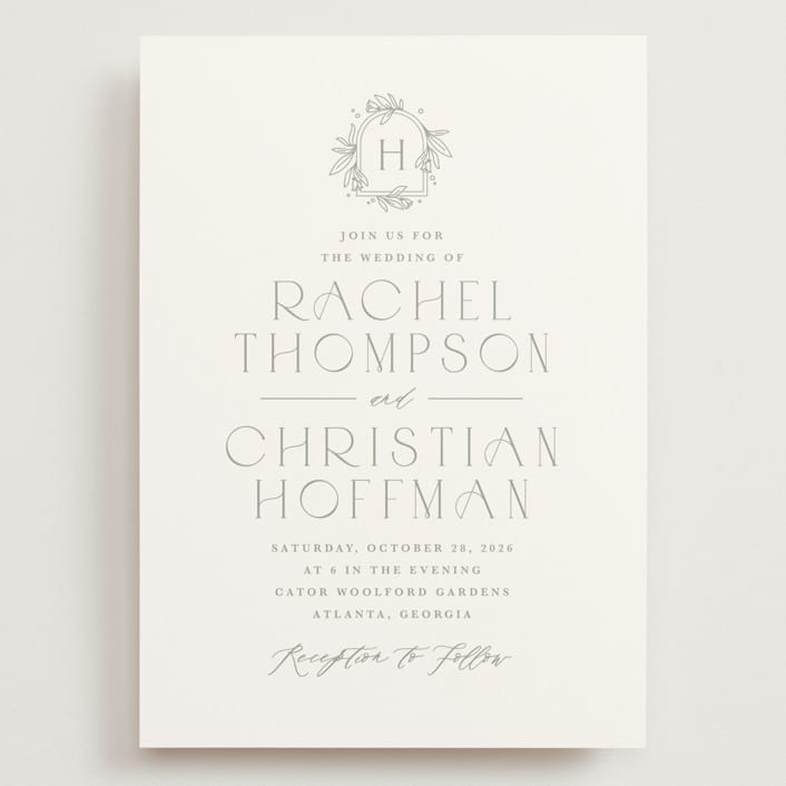 "Simple Crest" - Wedding Invitations in Sage by Kristen Smith - Front