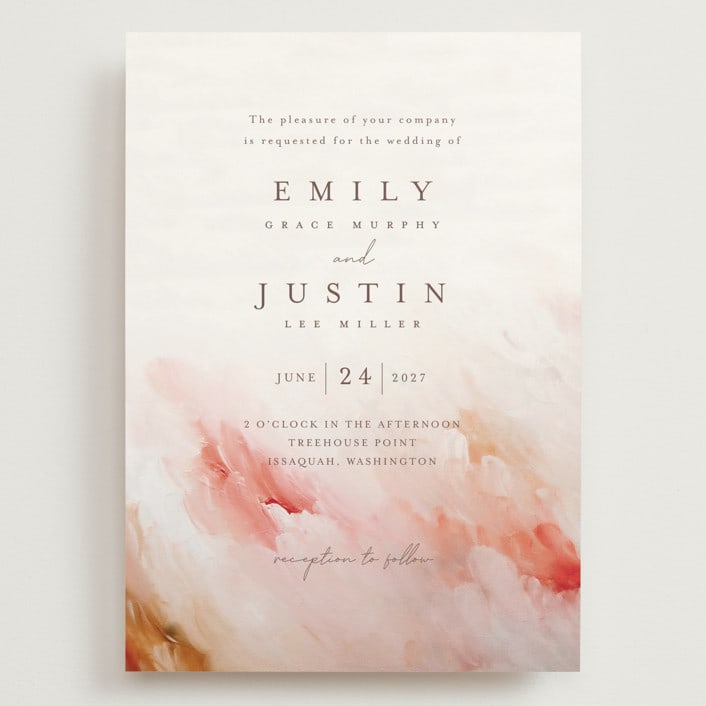 "Delicate brushstrokes" - Wedding Invitations in Blush by Lucrecia Caporale - Front