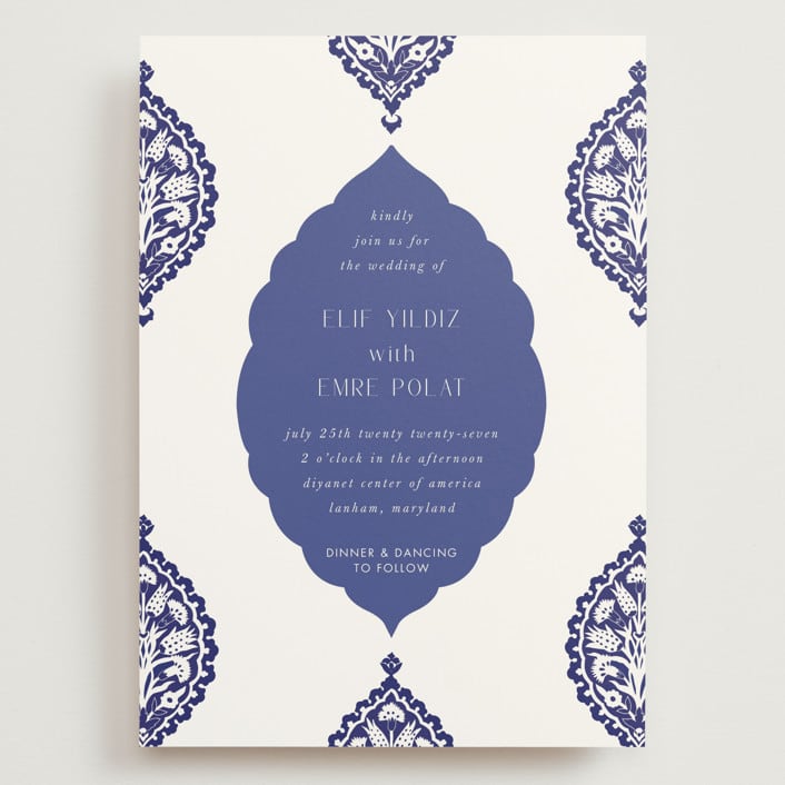 "Topkapi" - Wedding Invitations in Cobalt by Nazia Hyder - Front