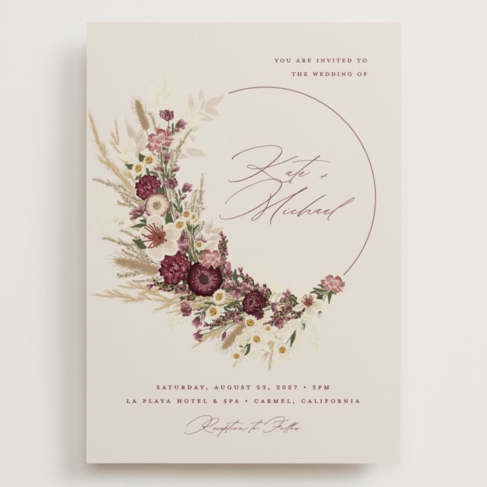"Dried Floral Wreath" - Wedding Invitations in Cabernet by Erin Deegan - Front