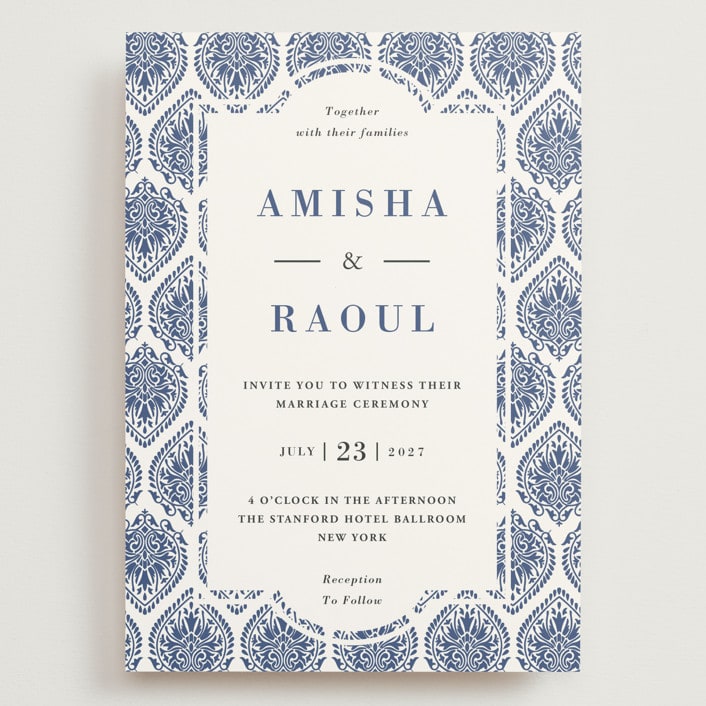 "Calcutta Stamp" - Wedding Invitations in Azure by Oma N. Ramkhelawan - Front