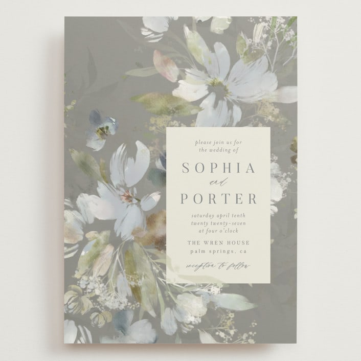"Spring Dash" - Wedding Invitations in Pewter by Grace Kreinbrink - Front