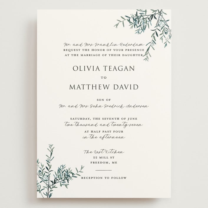 "Fresh Sage" - Wedding Invitations in Olive by Christie Kelly - Front