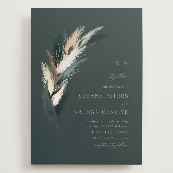 "Arched Pampas" - Wedding Invitations in Basil by Kaydi Bishop - Front