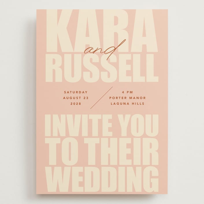 "Typographical Poster" - Wedding Invitations in Blush by Stacey Day - Front