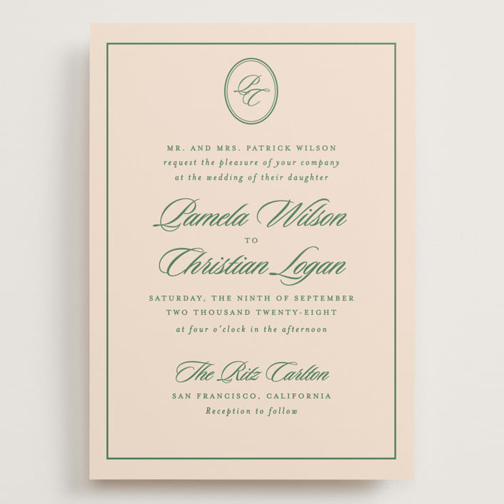 "Scripted" - Wedding Invitations in Emerald by Creo Study - Front