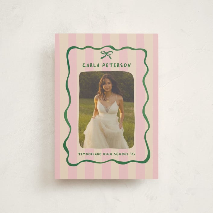 "Whimsical Stripes" - Graduation Announcements in Raspberry Matcha by Vera Lim - Front