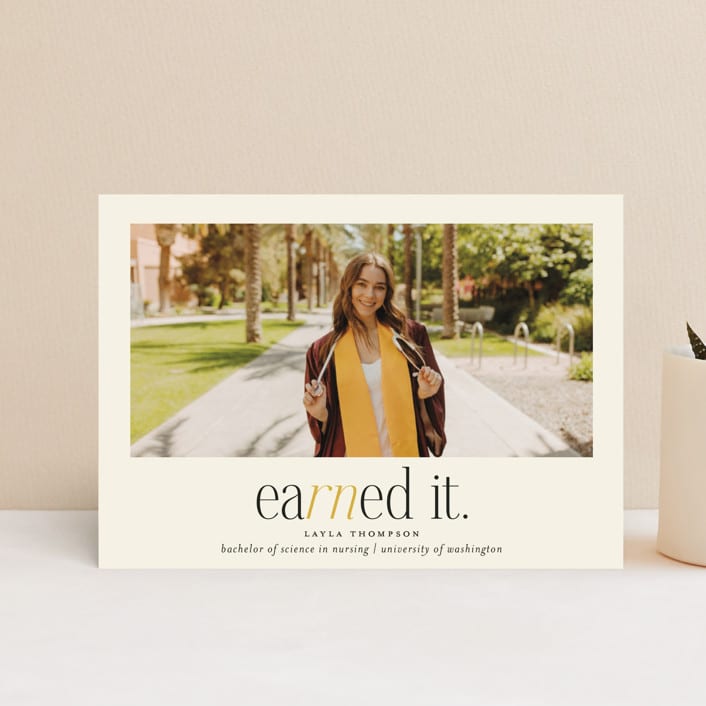 "Earned It" - Graduation Announcements in Marigold by Louise Kay - Front