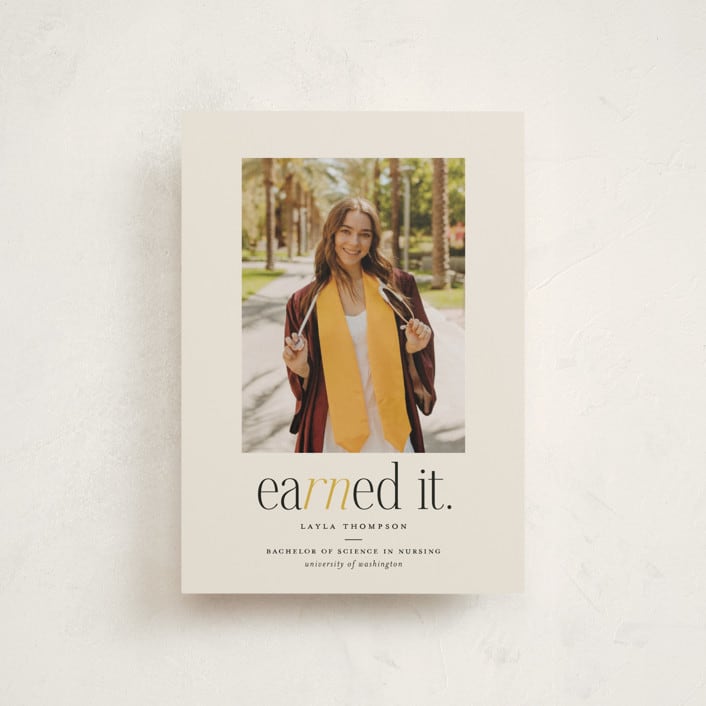 "Earned It" - Graduation Announcements in Marigold by Louise Kay - Front