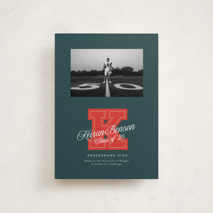 "Varsity Initial" - Graduation Announcements in Forest by Leia Matt - Front