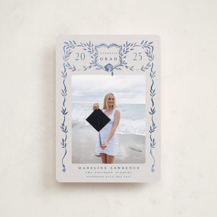"Grad Crest" - Graduation Announcements in Indigo by Petra Kern - Front