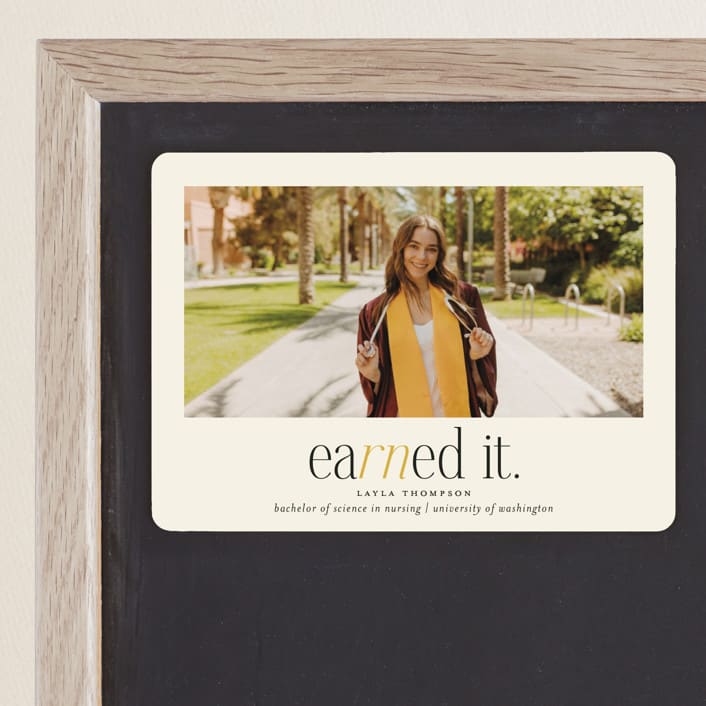 "Earned It" - Graduation Announcements in Marigold by Louise Kay - Magnet Front