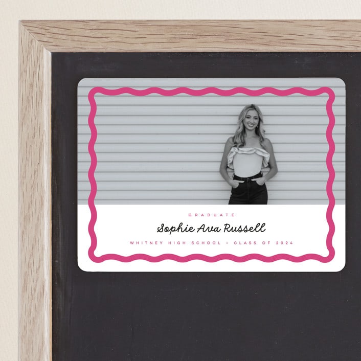 "wavy border" - Graduation Announcements in Bubblegum by Emily Sabol Goss - Magnet Front