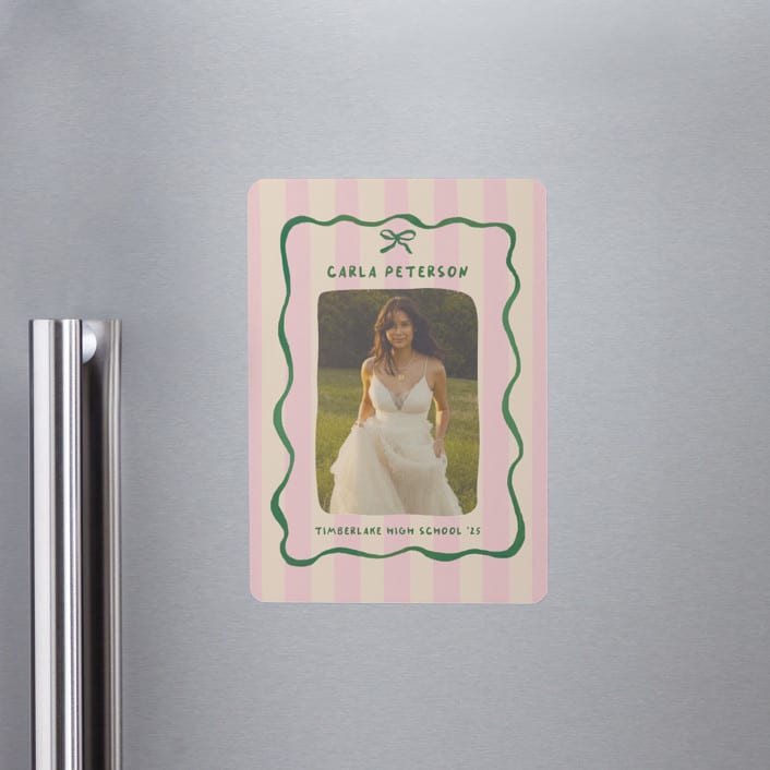 "Whimsical Stripes" - Graduation Announcements in Raspberry Matcha by Vera Lim - Magnet Front