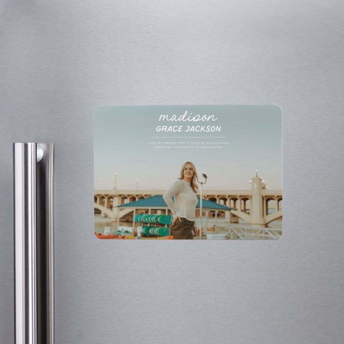 "Handwritten Stack" - Graduation Announcements in Snow by Stephanie Heinrich Godbout - Magnet Front