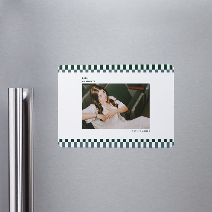 "Checked Out" - Graduation Announcements in Pine by Rachel Cassel - Magnet Front