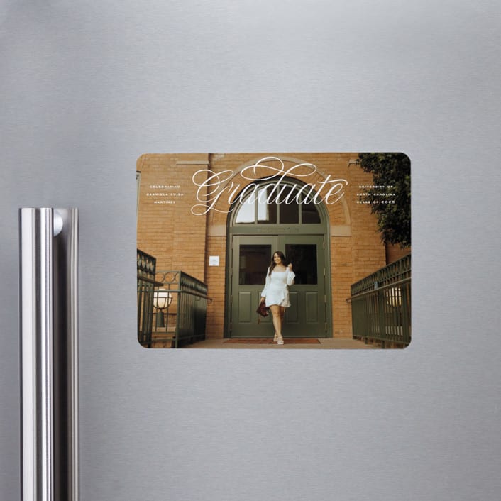 "Legato" - Graduation Announcements in Crisp Linen by Erin L. Wilson - Magnet Front