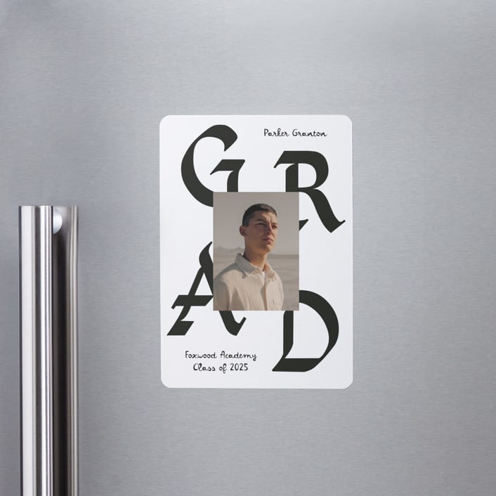 "Calligraphic Ink" - Graduation Announcements in Cotton by Chryssi Tsoupanarias - Magnet Front