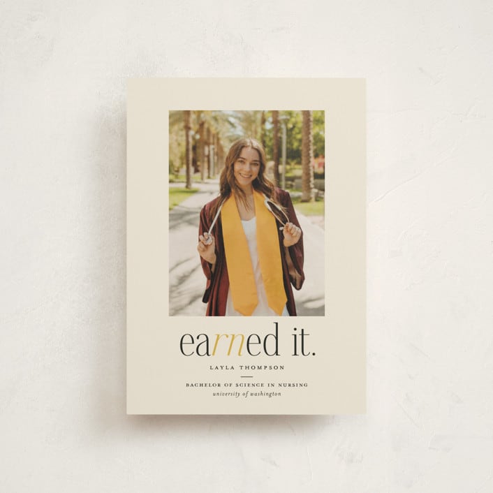 "Earned It" - Graduation Announcements in Marigold by Louise Kay - Front