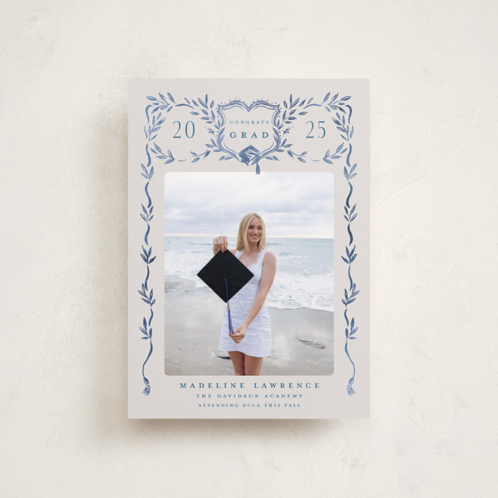 "Grad Crest" - Graduation Announcements in Indigo by Petra Kern - Front