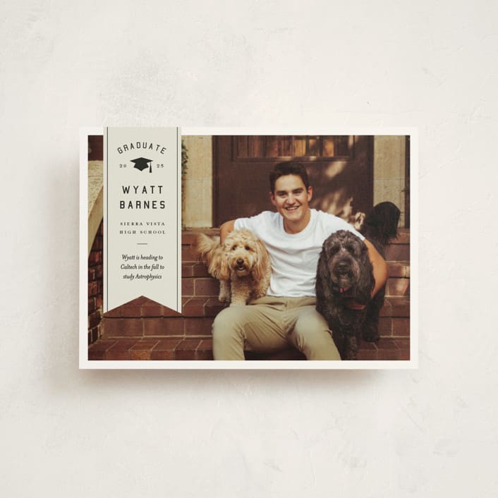 "grad ribbon" - Graduation Announcements in Taupe by Sarah Curry - Front