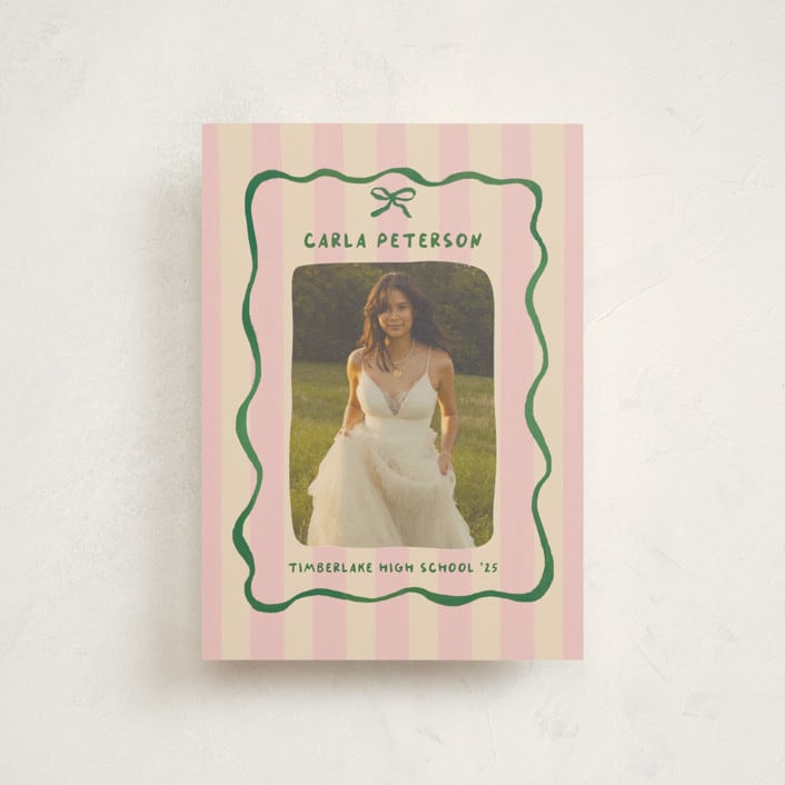 "Whimsical Stripes" - Graduation Announcements in Raspberry Matcha by Vera Lim - Front