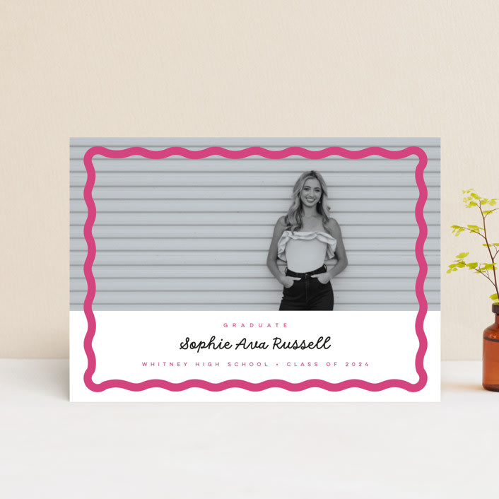 "wavy border" - Graduation Announcements in Bubblegum by Emily Sabol Goss - Front