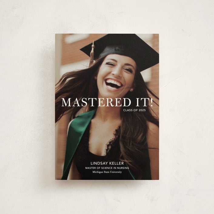 "Mastered It" - Graduation Announcements in Snow by Stacie Stankos - Front
