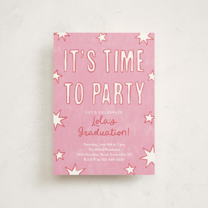 "Starry Celebration" - Graduation Party Invitations in Cotton Candy by Kercia Jane - Front