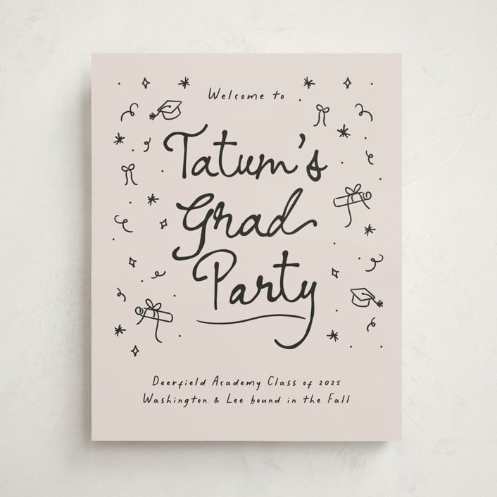 "Illustrated Grad" - Graduation Welcome Signs in Onyx by Ashley Iwafuchi - Front