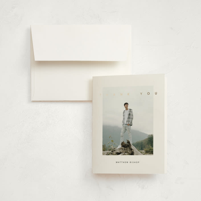 "Streamlined" - Graduation Thank You Cards in Snow by Brandy Folse - Front