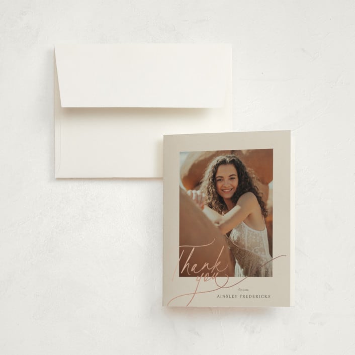 "Simply Side Scripted" - Graduation Thank You Cards in Latte by Jackie Crawford - Front